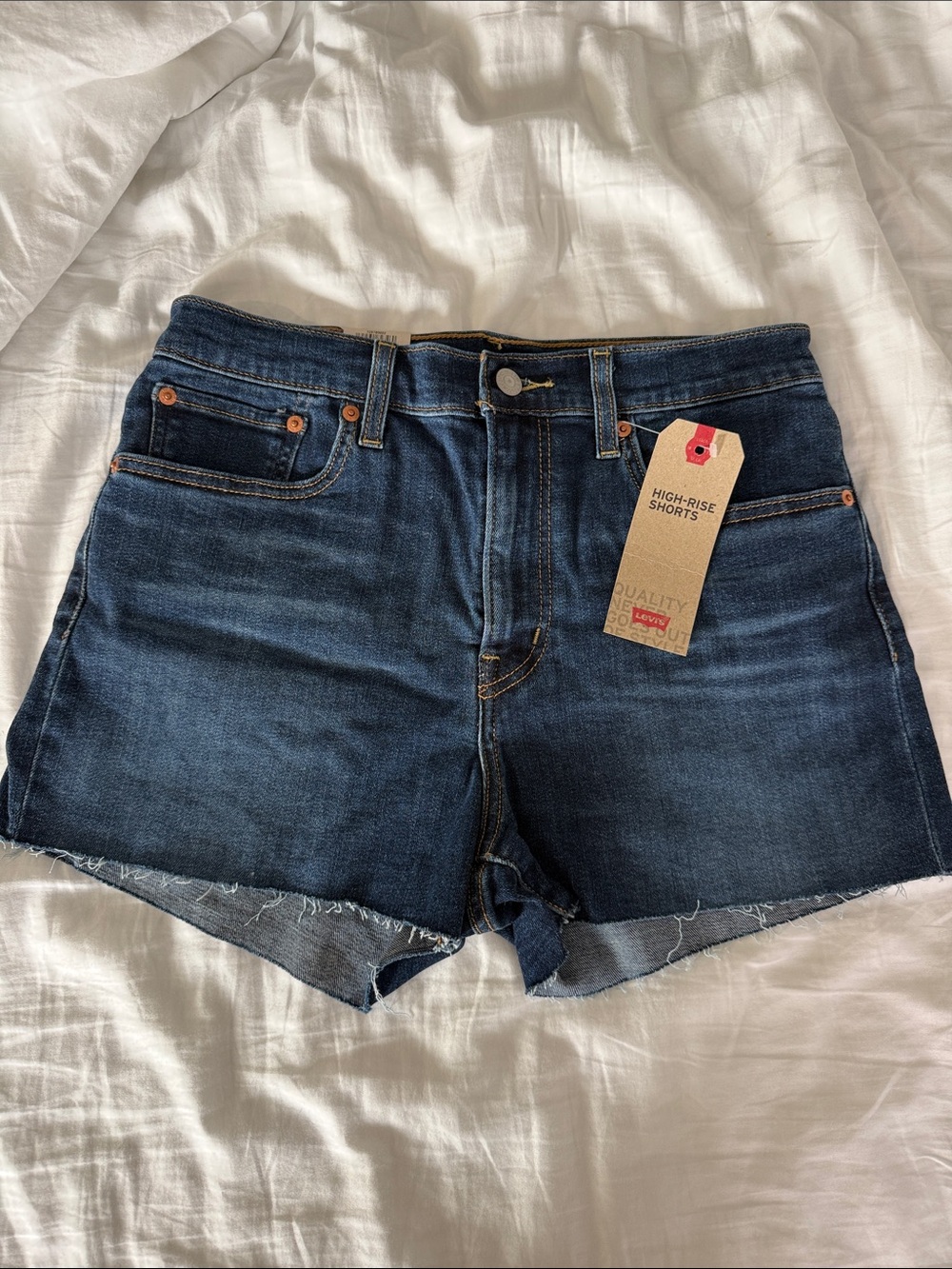 Levi's Dark Blue High-Rise Denim Shorts with Raw Hem